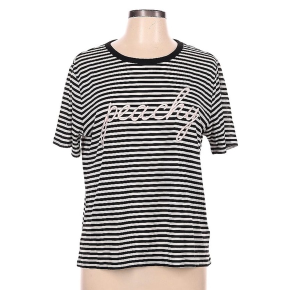 Topshop peachy T-shirt size 12 black and white striped - Picture 1 of 2
